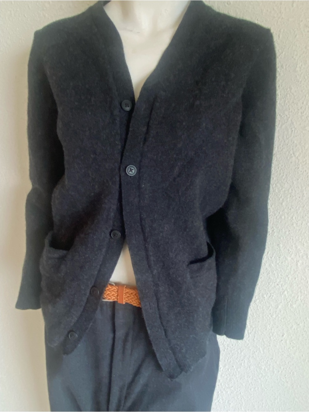 Uniqlo Charcoal Wool Blend V-Neck Cardigan L Quiet Luxury